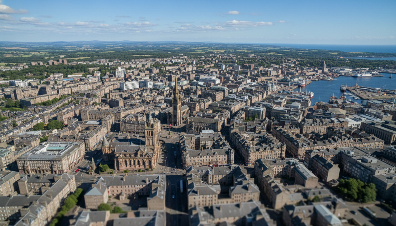 Aberdeen, UK - aerial view showing the town center and local architecture