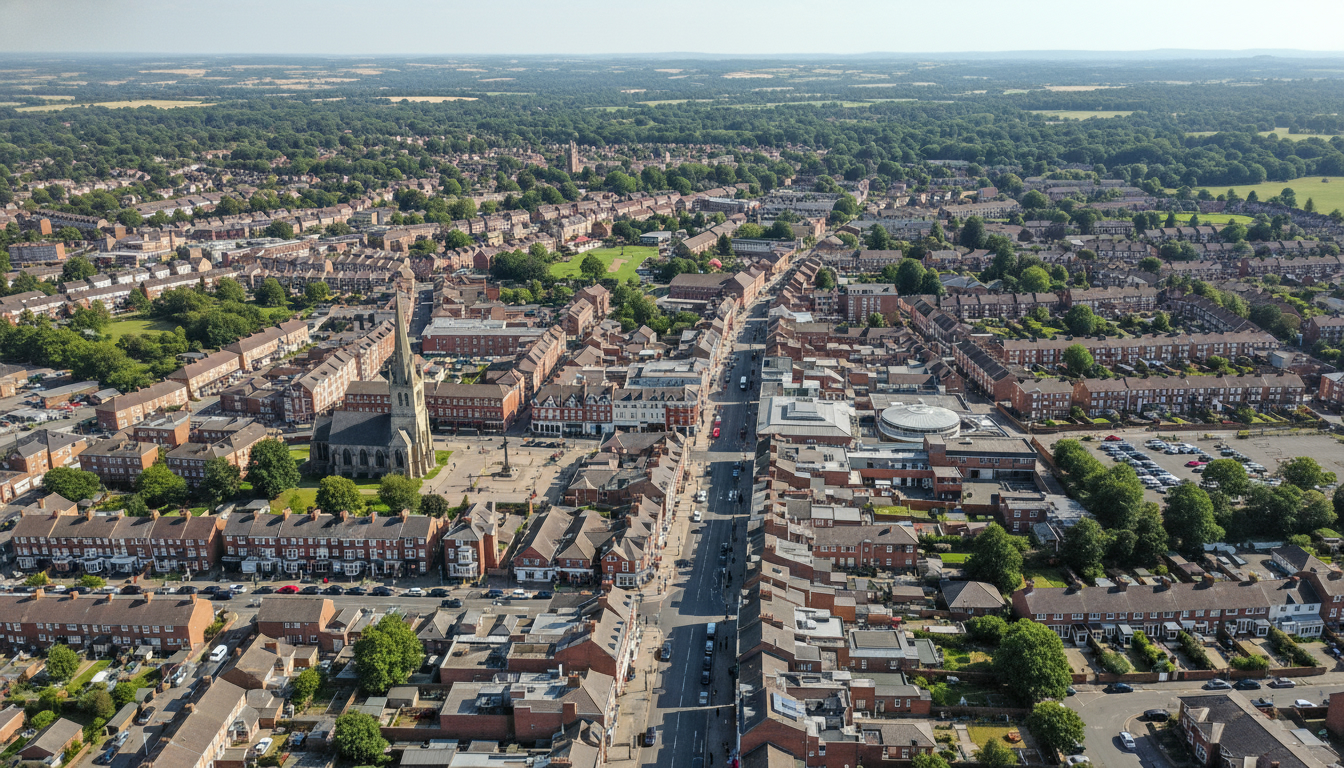 Barnet, UK - aerial view showing the town center and local architecture