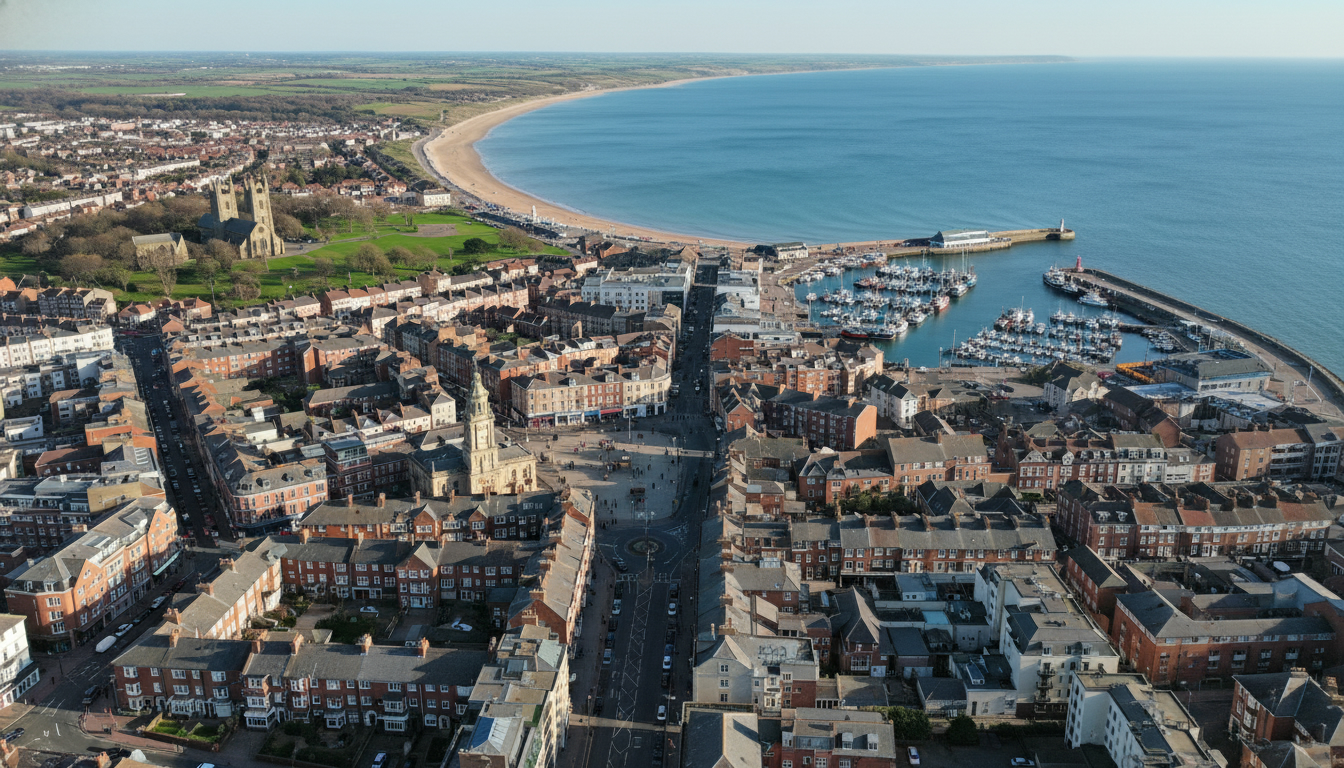 Bridlington, UK - aerial view showing the town center and local architecture
