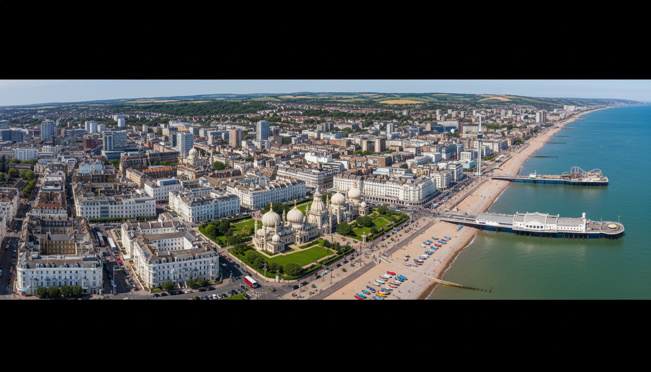 Brighton, UK - aerial view showing the town center and local architecture