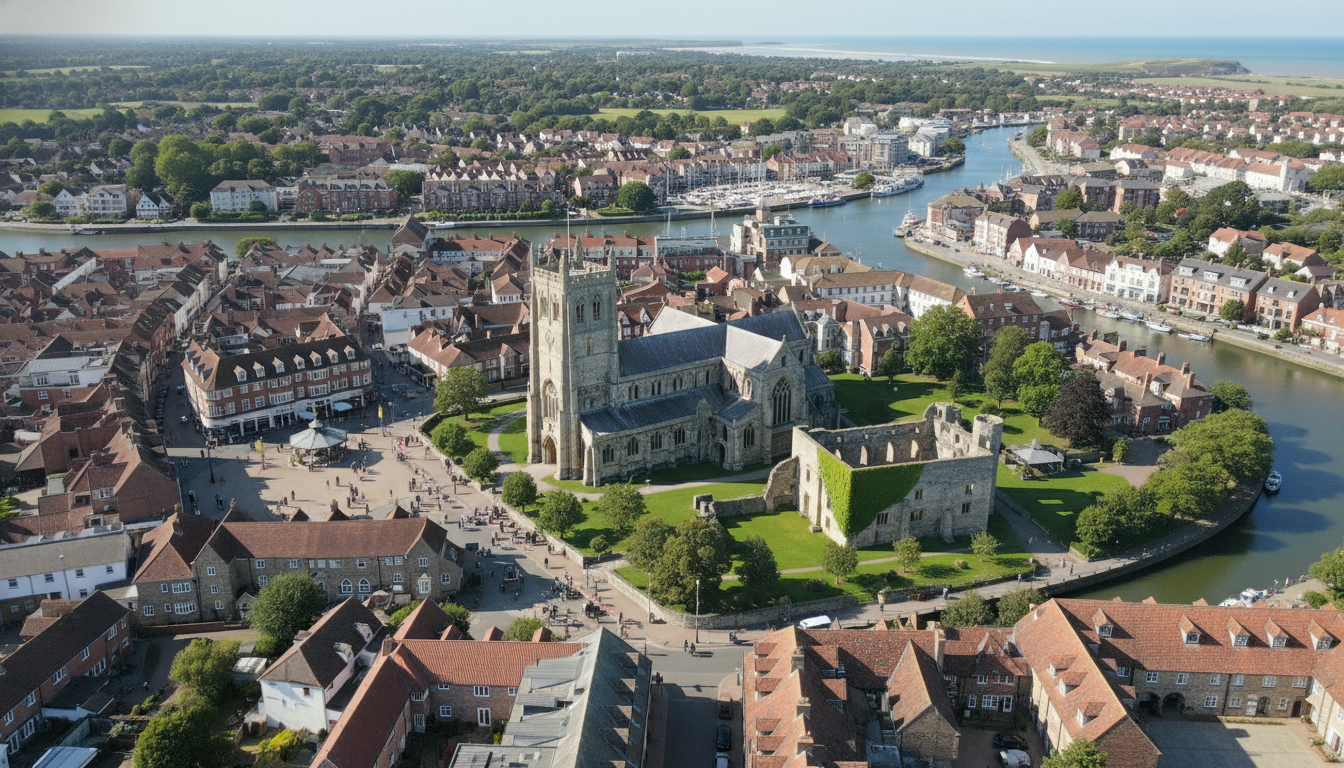 Christchurch, UK - aerial view showing the town center and local architecture