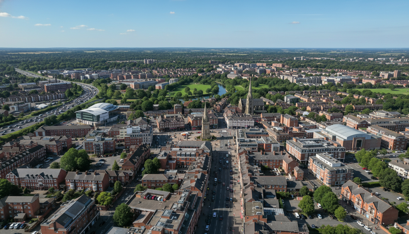 Dartford, UK - aerial view showing the town center and local architecture