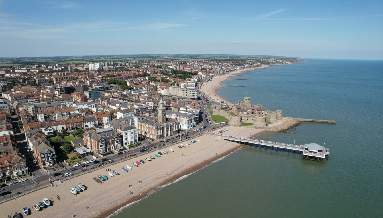 Deal, UK - aerial view showing the town center and local architecture
