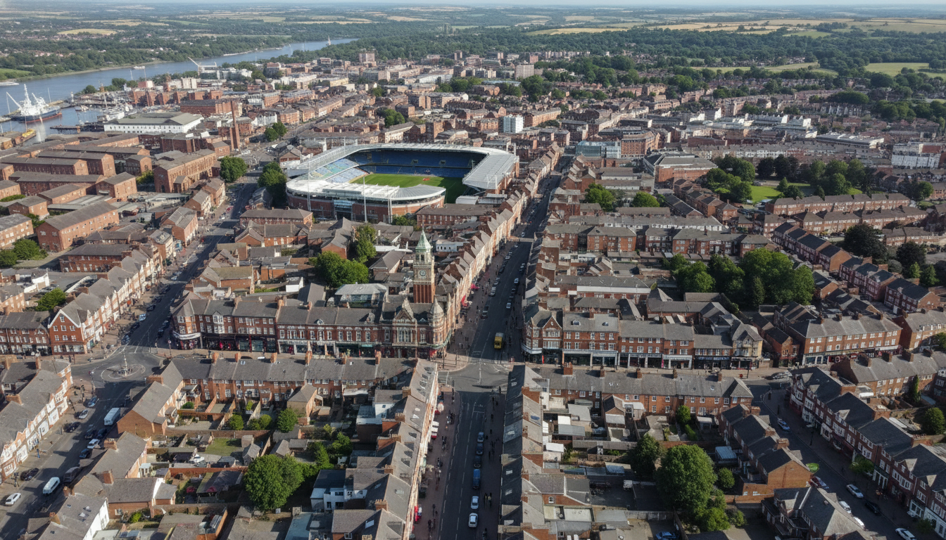 Gillingham, UK - aerial view showing the town center and local architecture