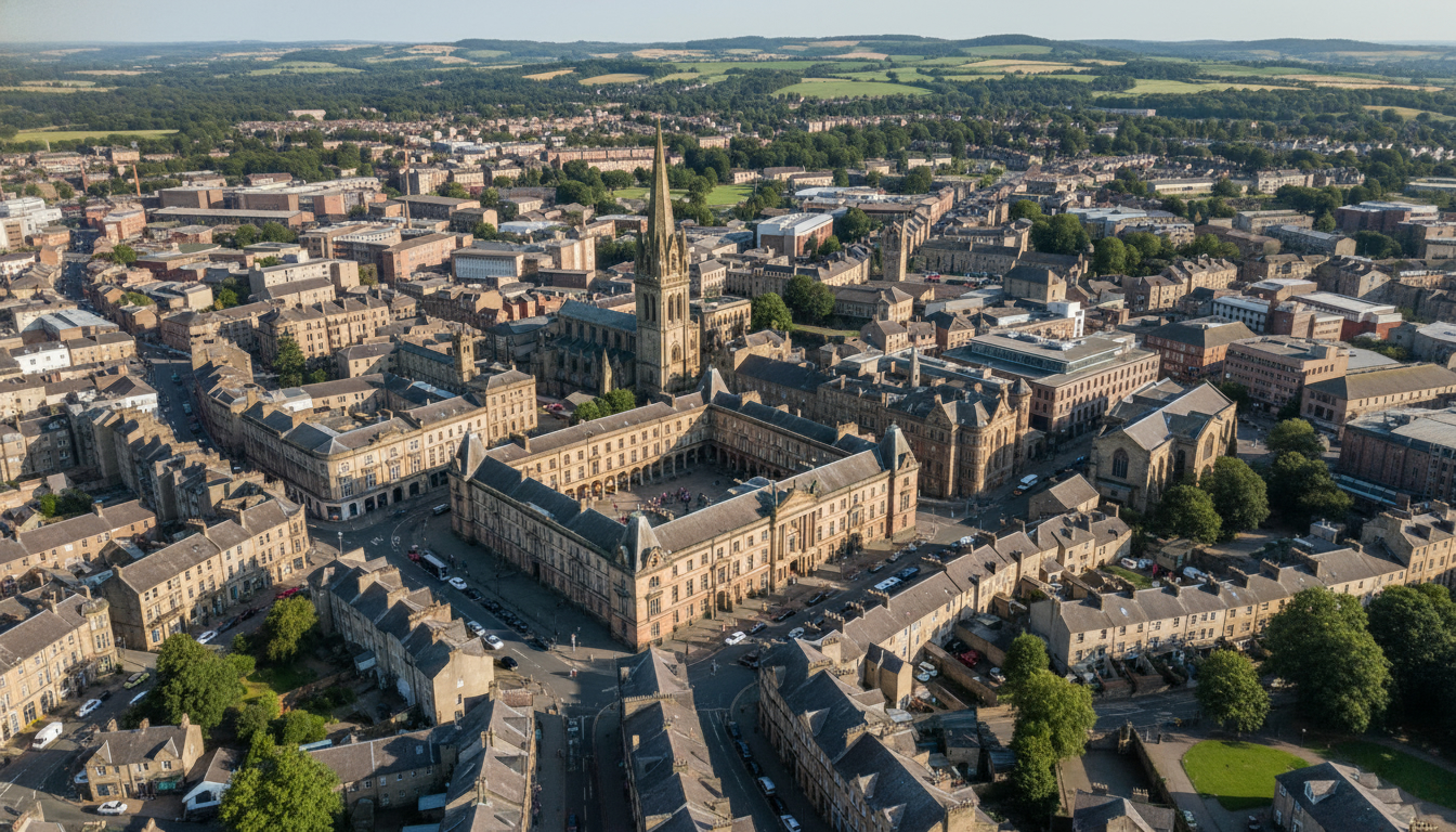 Halifax, UK - aerial view showing the town center and local architecture