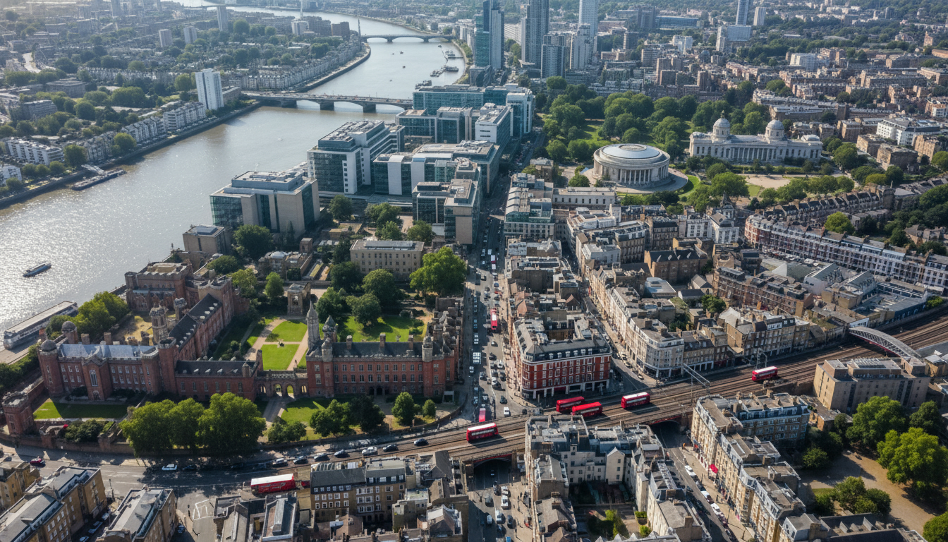 Lambeth, UK - aerial view showing the town center and local architecture