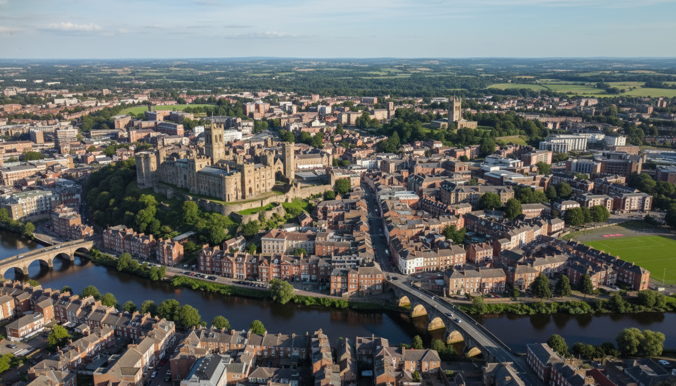 Lancaster, UK - aerial view showing the town center and local architecture