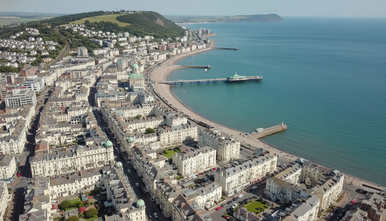 Llandudno, UK - aerial view showing the town center and local architecture