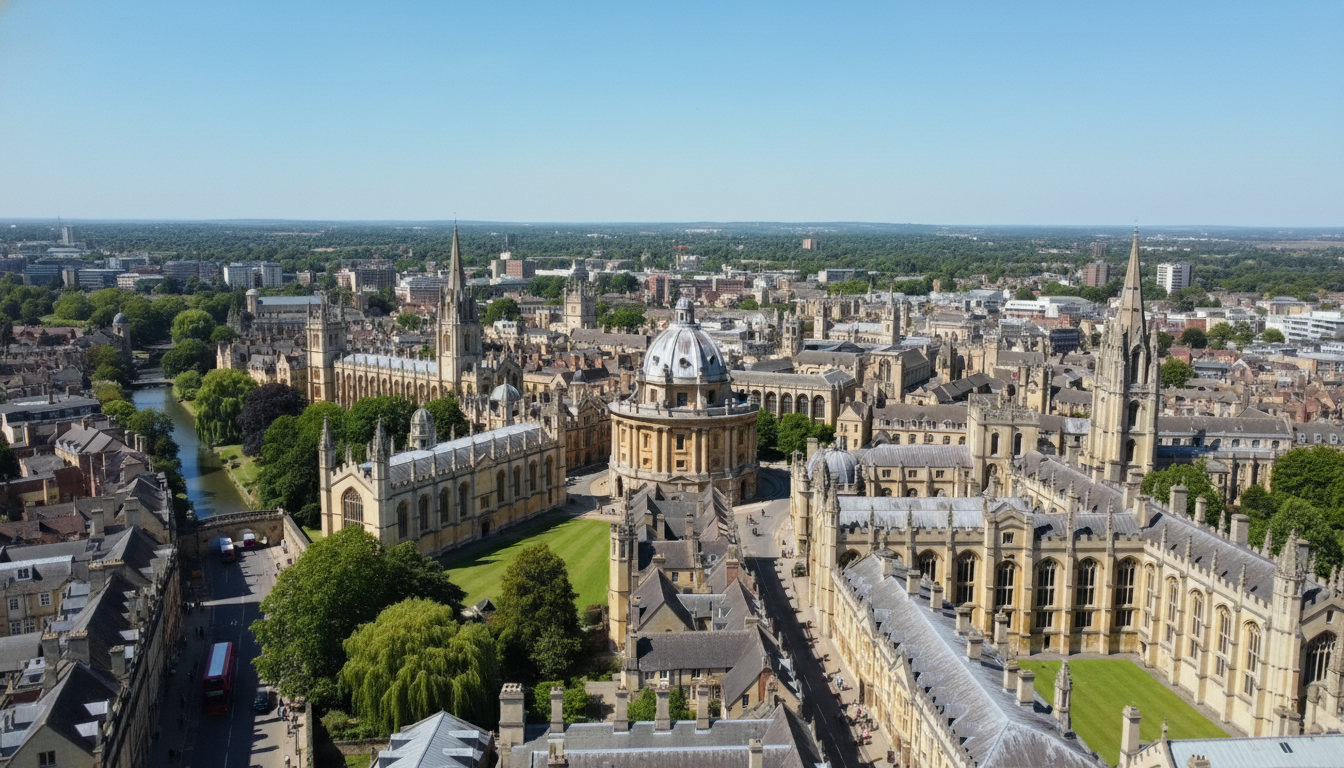 Oxford, UK - aerial view showing the town center and local architecture
