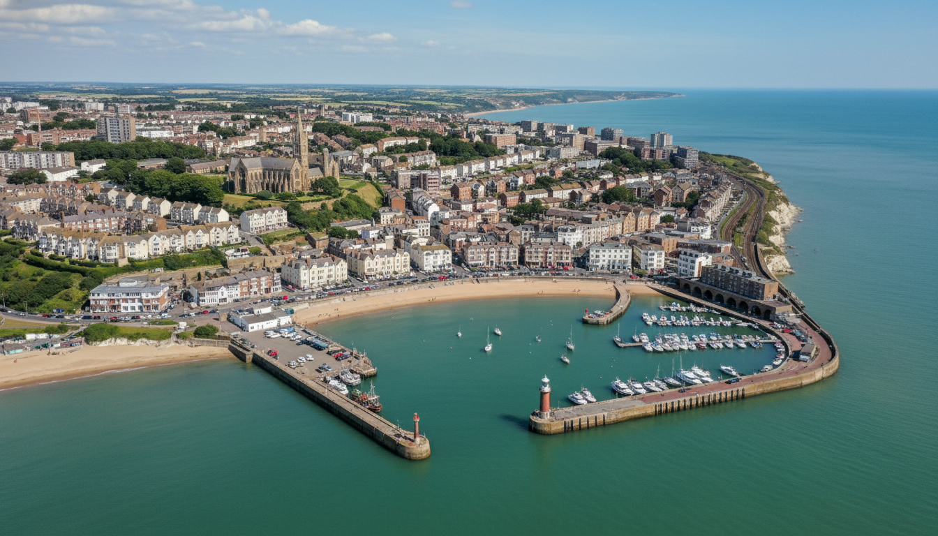 Ramsgate, UK - aerial view showing the town center and local architecture