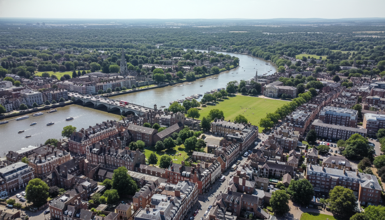 Richmond, UK - aerial view showing the town center and local architecture
