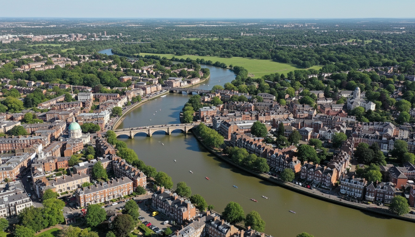 Richmond upon Thames, UK - aerial view showing the town center and local architecture
