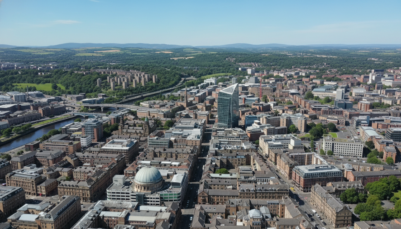 Sheffield, UK - aerial view showing the town center and local architecture