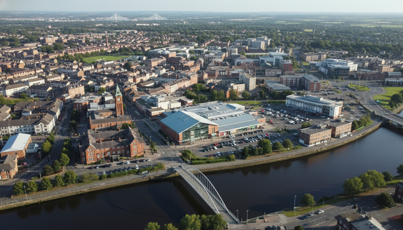 Thornaby, UK - aerial view showing the town center and local architecture